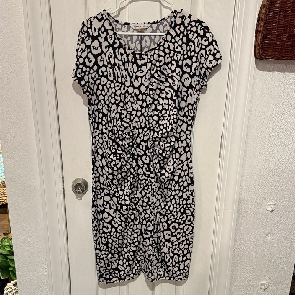 Peter Nygard Black and White Animal Print Midi Dress